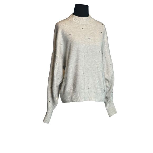 H&M cream beaded sparkle silver studs sweater size Small - Picture 10 of 15
